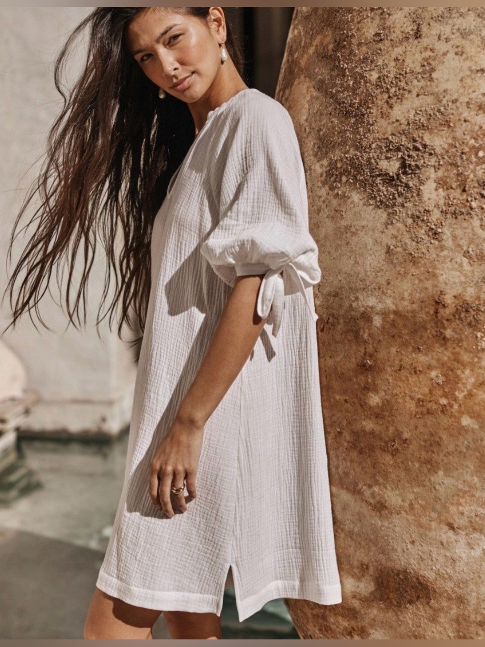 Summersalt Going Places Organic Cotton Gauze Cover-Up Dress White Sand Small S